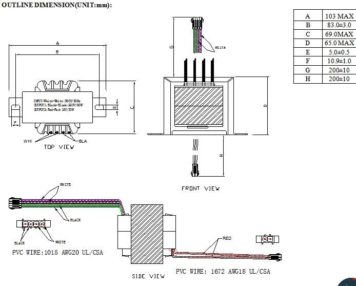 Single Phase Center Tapped Transformer , UL Lead Wire Linear Transformer