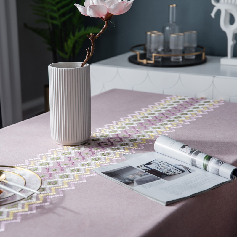 Ribbon Luxury Table Linens Cotton Linen Embroidery Fabric Cover Tablecloth