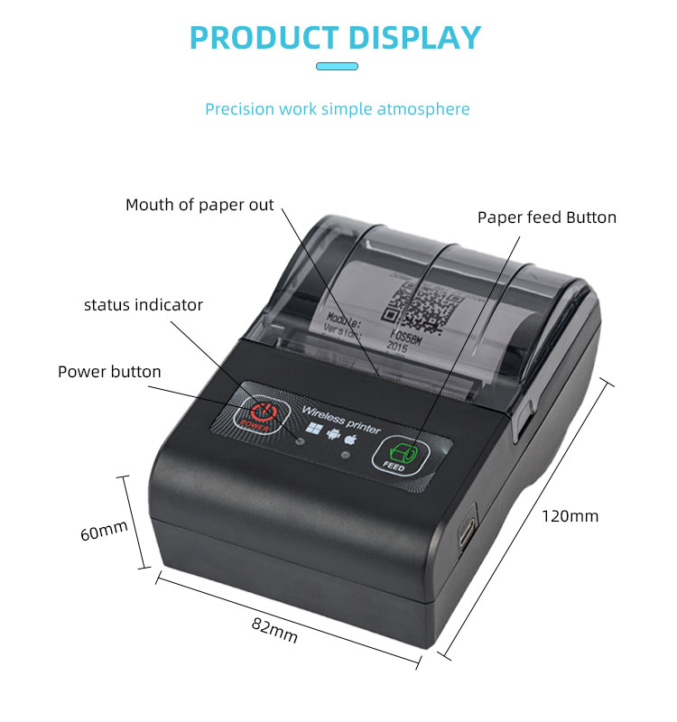 58mm Portable Thermal Receipt Printer Mini Wireless For Ticket Machine At Affordable
