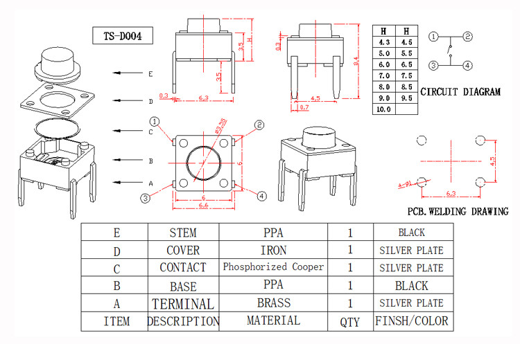 Through Hole Momentary Sealed Tactile Switch With 4 Pin Direct Operation