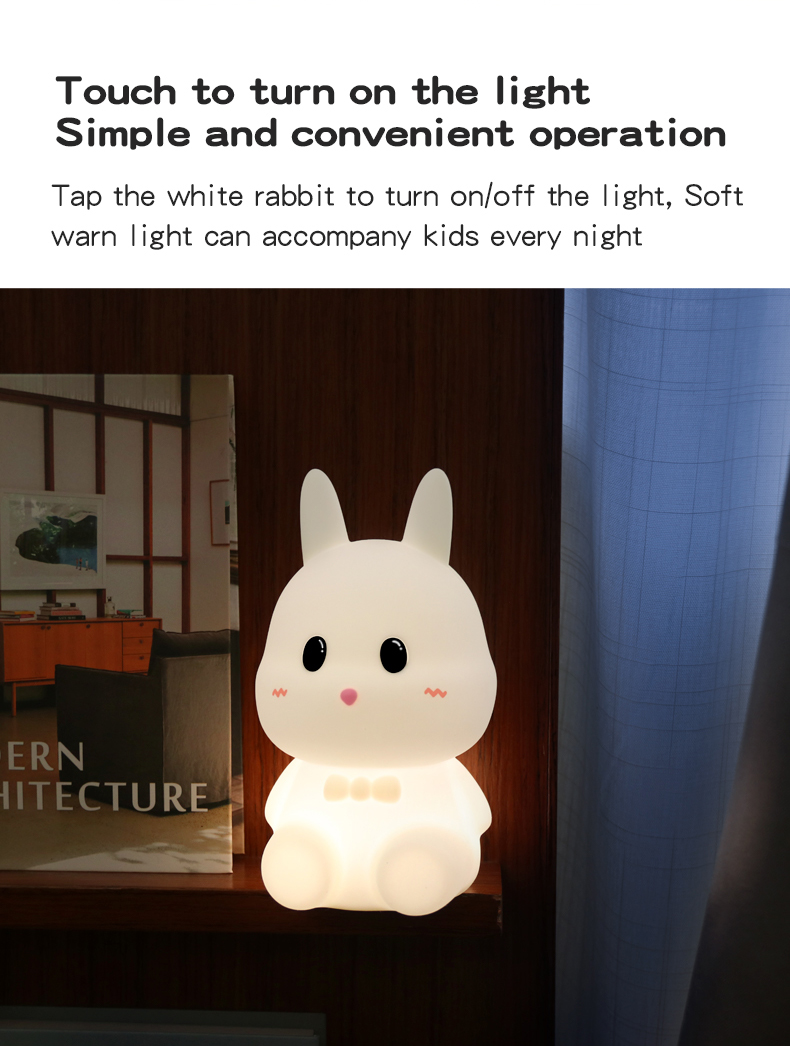 Baby Night Lamp with LED Light Source Bunny Rabbit Shaped Smart Touch Night Light