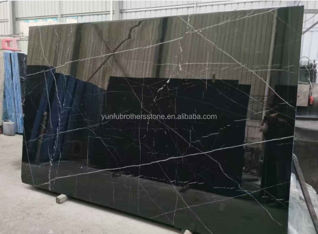 Modern Design Hotel Nero Marquina Big Slab Zimbabwe Black Marble Floors and Stairs