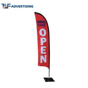 China Single Side Outdoor Advertising Flags No Loose Edges Heavy Steel Base With Elastic Cord wholesale