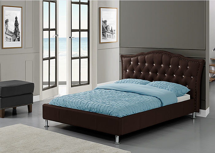 Bed Frame Full Size - Platform Bed with Faux Leather Upholstery headboard