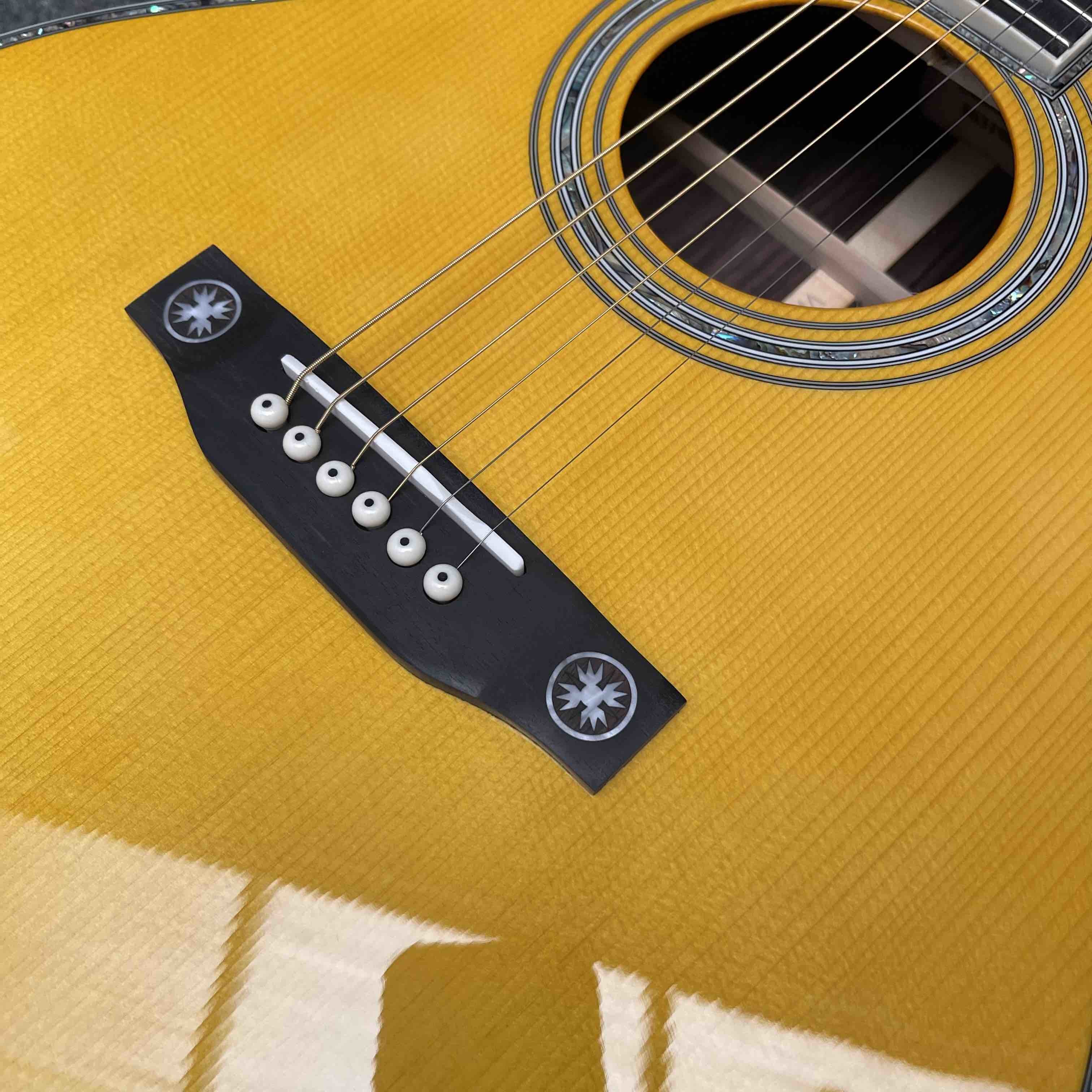Custom Solid Spruce OM Body Solid Rosewood Back Side Acoustic Electric Guitar Abalone Binding