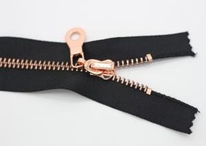 China Rose Gold Sheen Non Separating Zipper , 12 Inch Long Heavy Duty Metal Zippers wholesale