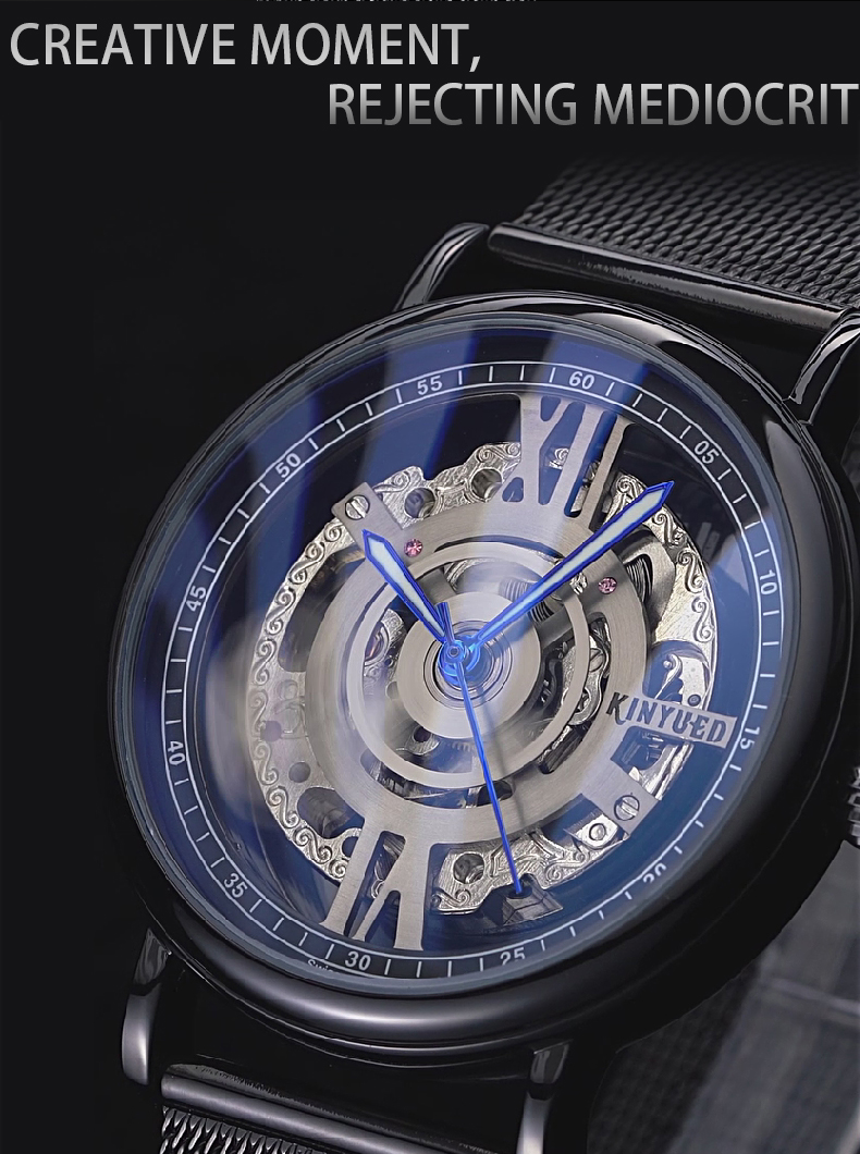 KINYUED Brand Full Hollow Surface Skeleton Couples Stainless Steel Strap Watches Waterproof Automatic Mechanical relojes