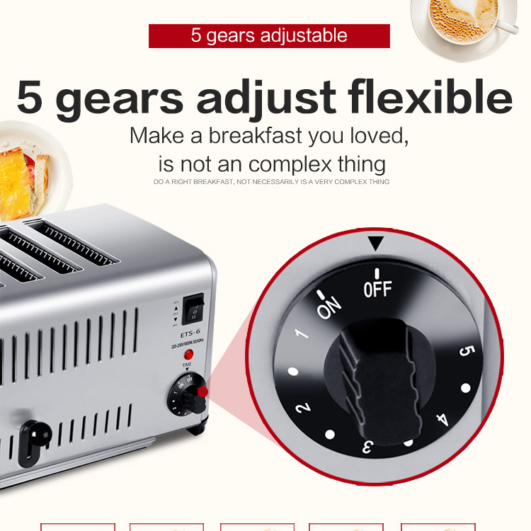 2500W Power Stainless Steel 6-Slice Toaster Breakfast Machine with ' Needs in Mind