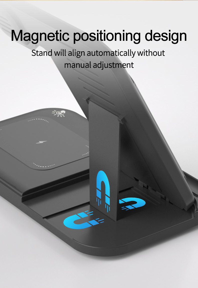 Portable 15W 3 In 1 Fast Charging Desktop Foldable Mobile Phone Universal QI Wireless Charger Stand Holder For Phone Airpod iWatch