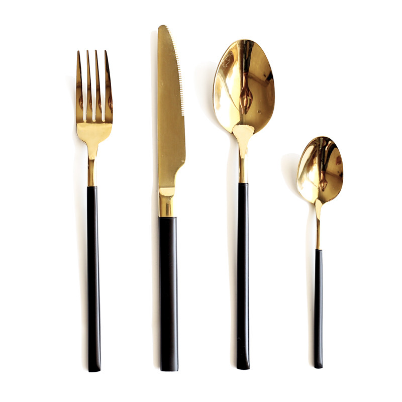 Hot Sale 304 Stainless Steel Flatware Set/Hotel Cutlery Black and Gold/Wedding Banquet Tableware