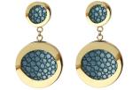 Vintage Stainless Steel Gold Earrings 90s Retro Green Purple Round Drop Earrings