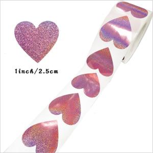 China Laser Heart Pink Holographic Sticker Glitter Sealing Labels 500pcs/Roll For Gift Box Packaging wholesale