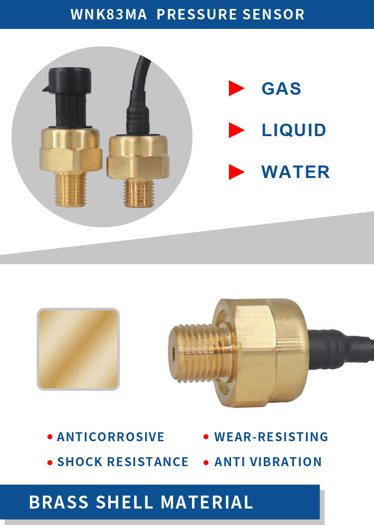 Brass IOT Pressure Sensor , Cable Outlet Capacitance Pressure Transmitter
