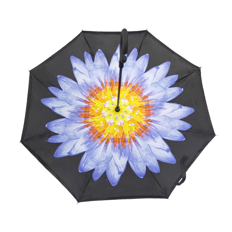 Manual Close Reverse Double Layer Inverted Umbrella , C Handle Inverted Umbrella