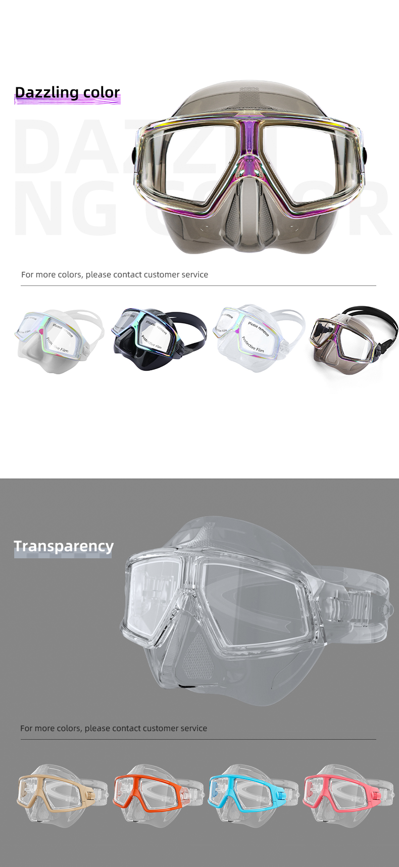 Silicone PC Freediving Goggles Non Fogging Snorkel Mask UV400 Protection
