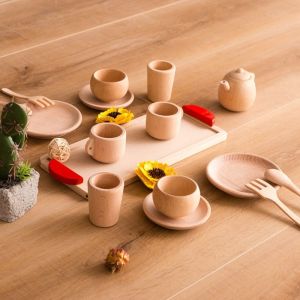 Pot Teatime Wooden Play Pots And Pans Kids ISO9001 Tableware