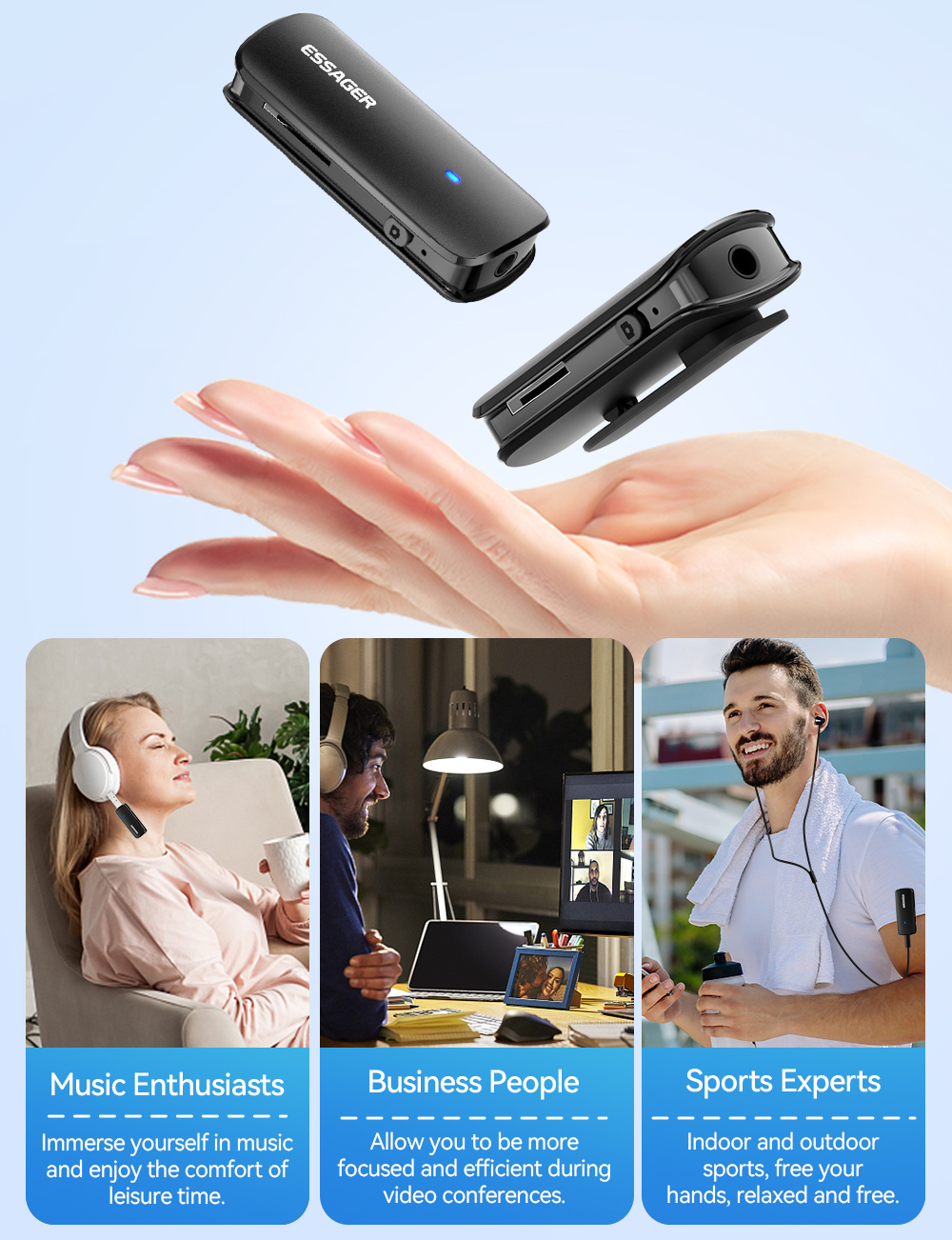ESSAGER ES-BT09 Series Female Aux To Bluetooth Adapter 3.5mm 110mAh