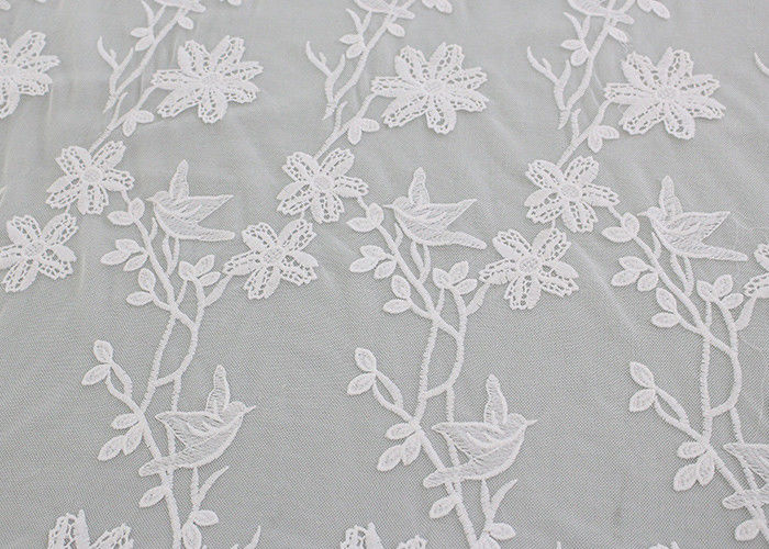 Bird Floral Mesh Embroidered Dying Lace Fabric Custom Lace Design For Prom Dress