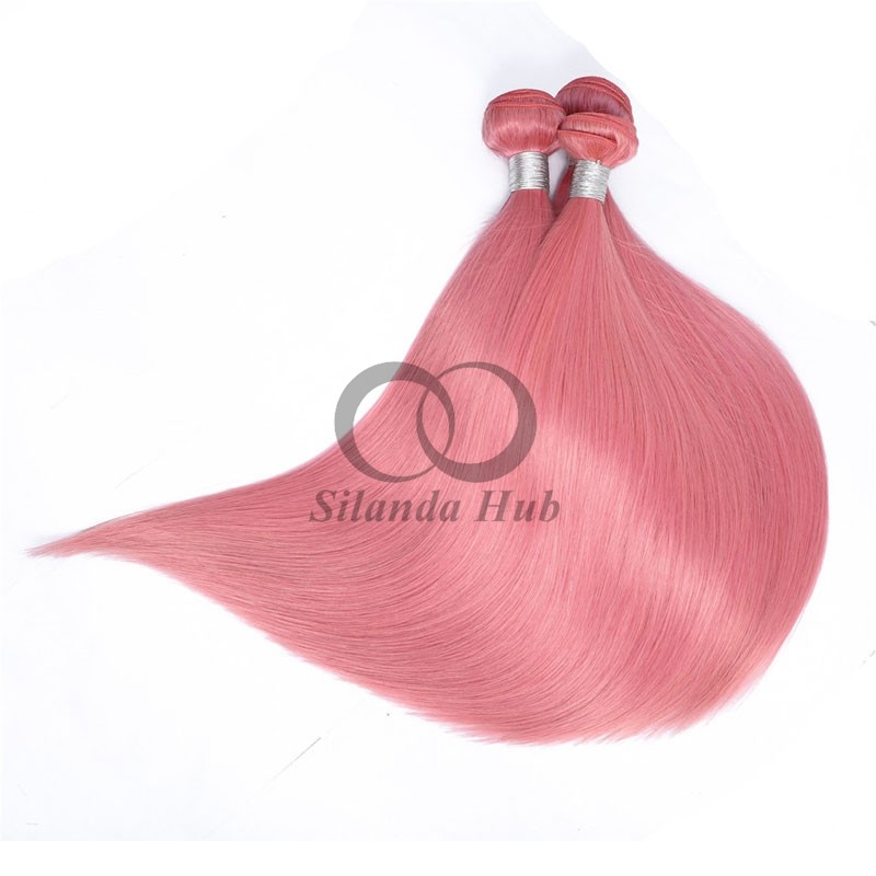 Pink Straight Remy Human Hair Bundles Sew In Weave Bundles Brazilian Bundle Deals