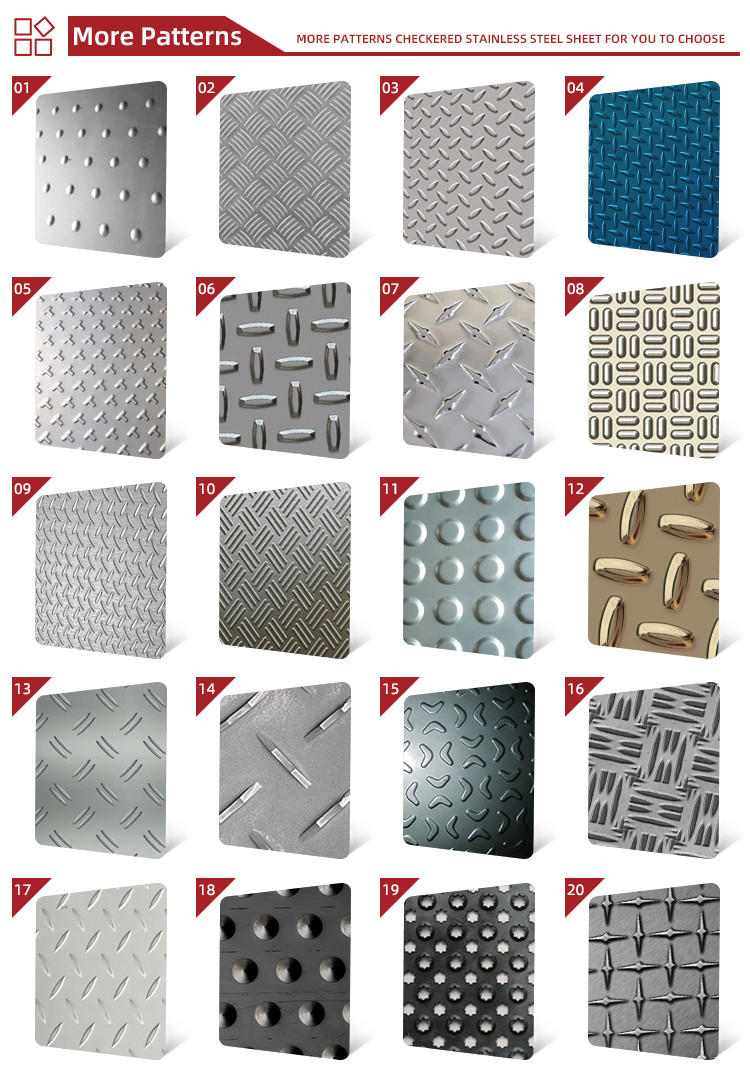 1.2mm 1.5mm Checkered Stainless Steel Plate With Flat Round Projections AiSi Standard