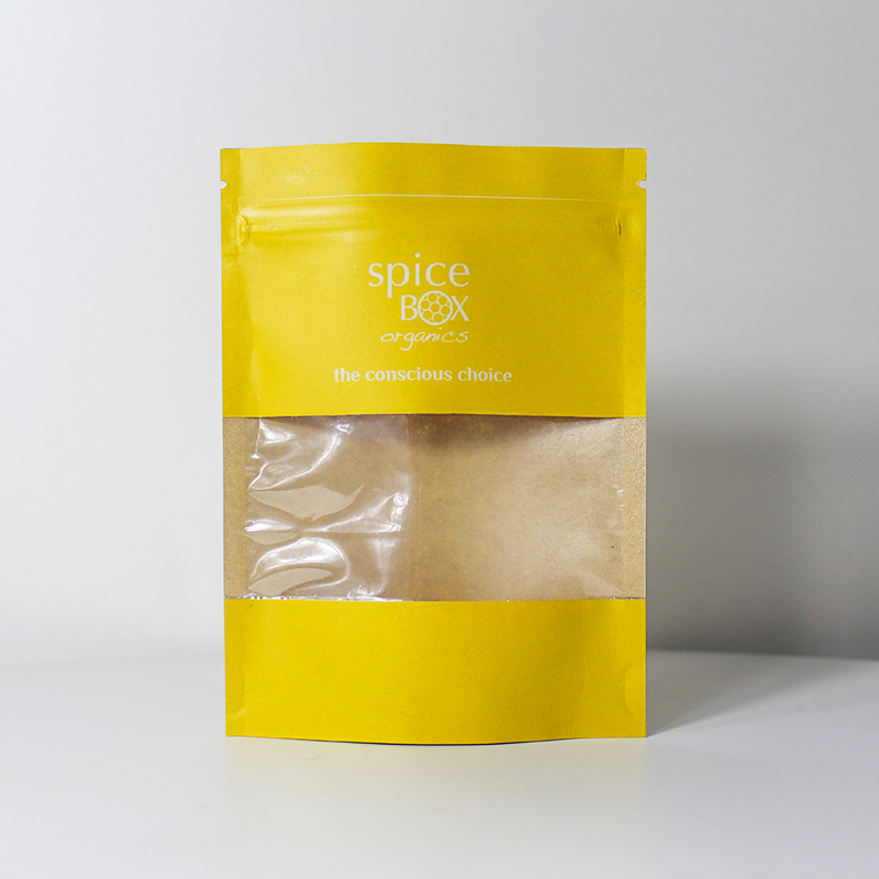 Organics Spice Kraft Paper Pouch Zipper Packaging Bag With Clear Window