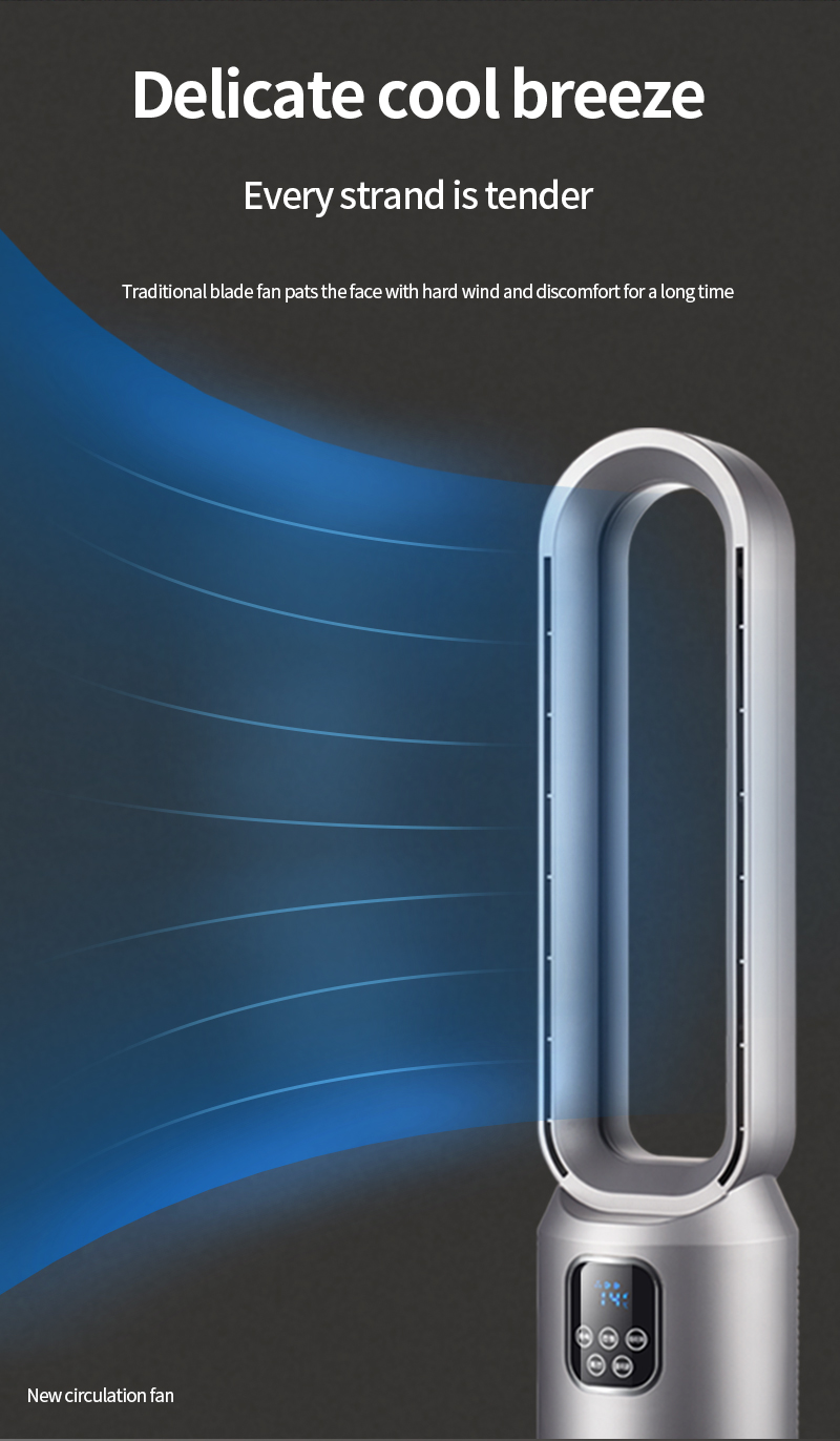 Plastic Standing Tower Air Cooling Home And Office Intelligent Bladeless Leafless Fan