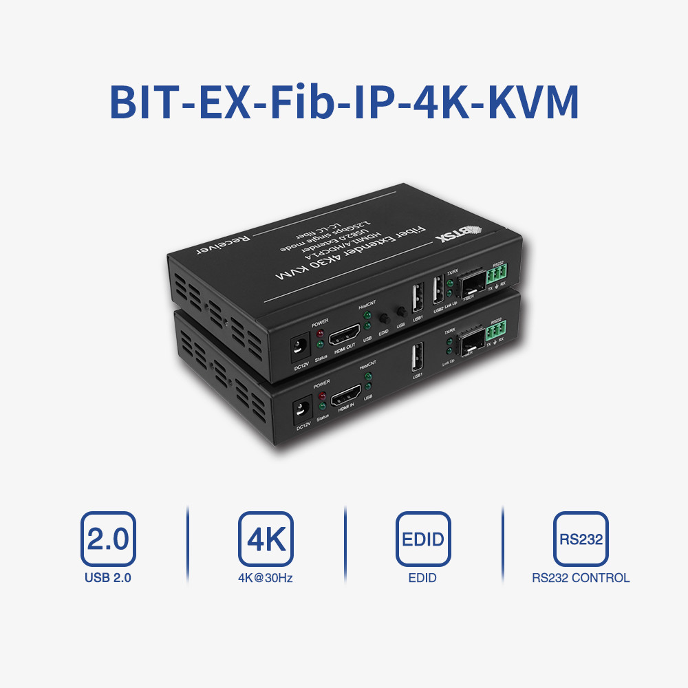 4K HDMI Fiber Extender with KVM and RS232 Professional Zero-Latency HDMI Fiber Optic Extender 4K@30Hz HDMI over Single-Mode Fiber Extender