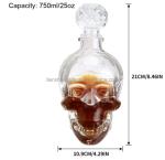 Healthy Lead-free Glass Skull Shape Bottle for Whisky Vodka Spirits 500ml 750ml