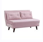 Tri Foldable Upholstered Trundle Daybed 2 Seater Pink Velvet Sofa Bed Chair