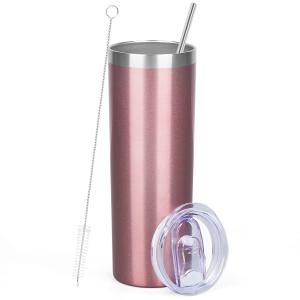 China Great Insulation 600ml Skinny Stainless Steel Tumbler Straight Blank White 20 Oz Insulated Tumbler With Lid And Straw Individually Gift Boxed wholesale