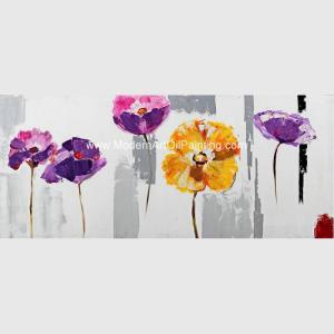 China Hand Painted Abstract Art Canvas Paintings , Acrylic Purple Floral Wall Art wholesale
