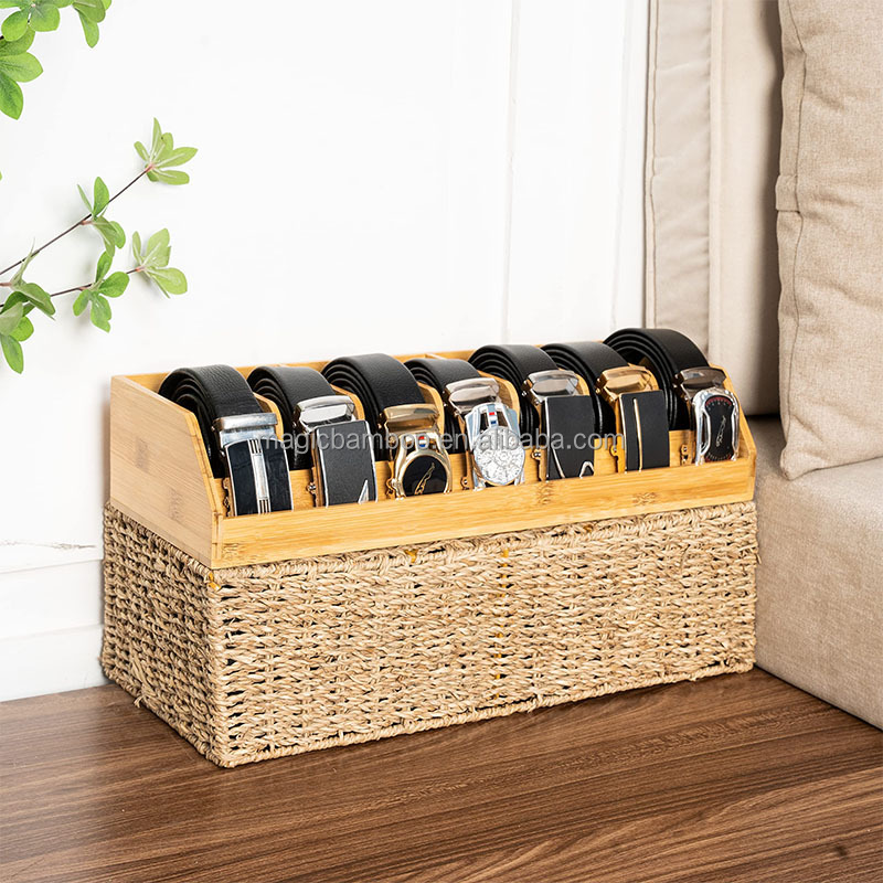 Upgrade Your Closet with Our Sustainable Bamboo Belt Display Case 7 Dividers Included