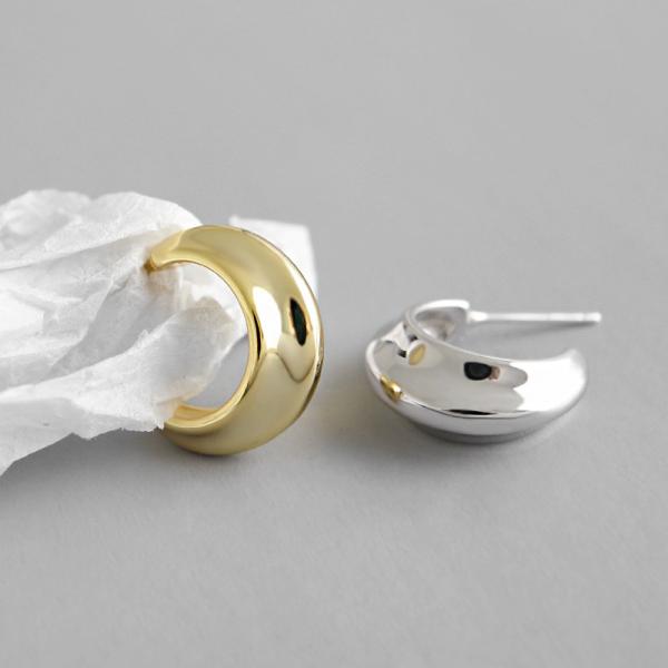 Lanciashow 925 Solid Silver Gold Plated Jewelry Hoop Earrings Simple Concavo