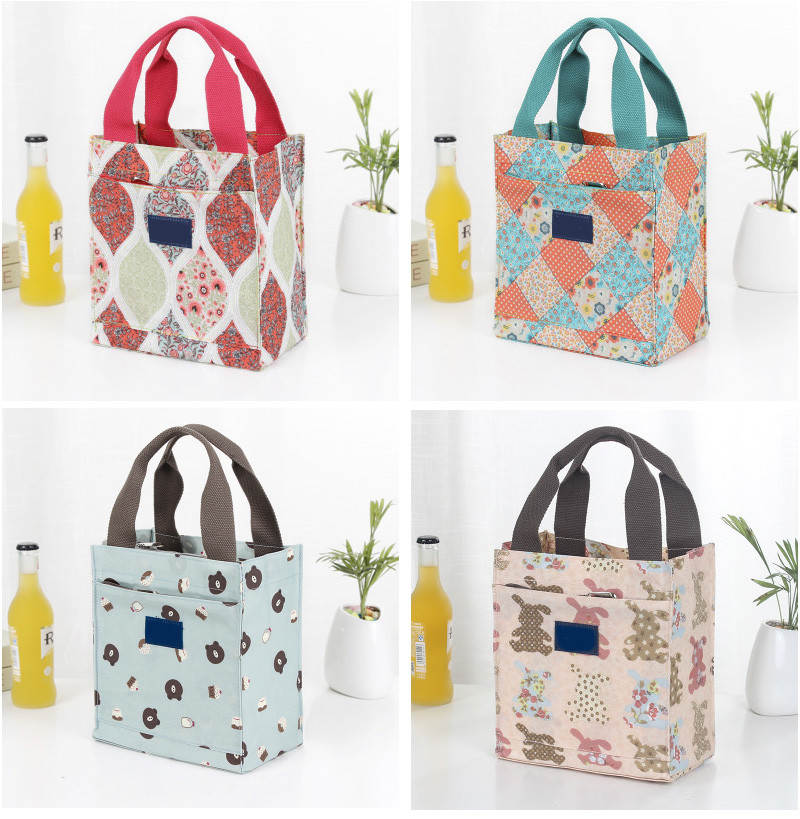 Large Capacity Printed Thermal Insulated Canvas Lunch Box Cooler Bag