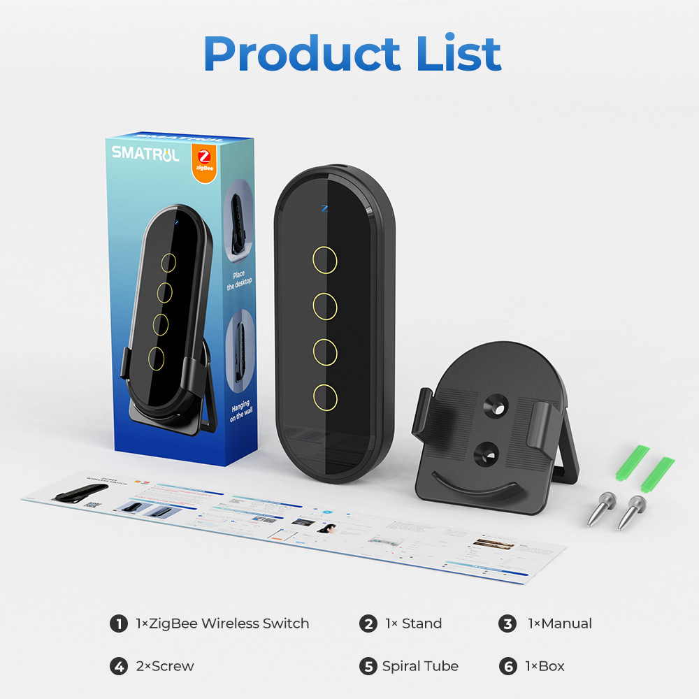 Tuya ZigBee 4 Gang Smart Scene Switch 12 Custom Scenes, Touch Control, Remote Operation, Smart Life App Compatible