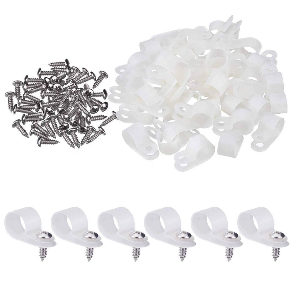 1000Pcs PE Cable Tie Accessories 1/2 Inch Plastic R Type Clip Clamp