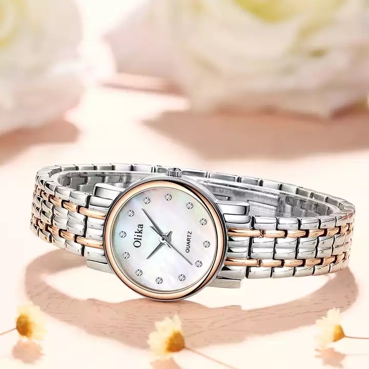Round Ladies Quartz Watch Bracelet Set Green Dial Simple Rose Gold Mesh Luxury