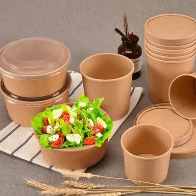 Top Sale Food Container Kraft Salad Paper Bowl Throwaway Greaseproof Soup 26oz Recyclable Paper Bowls