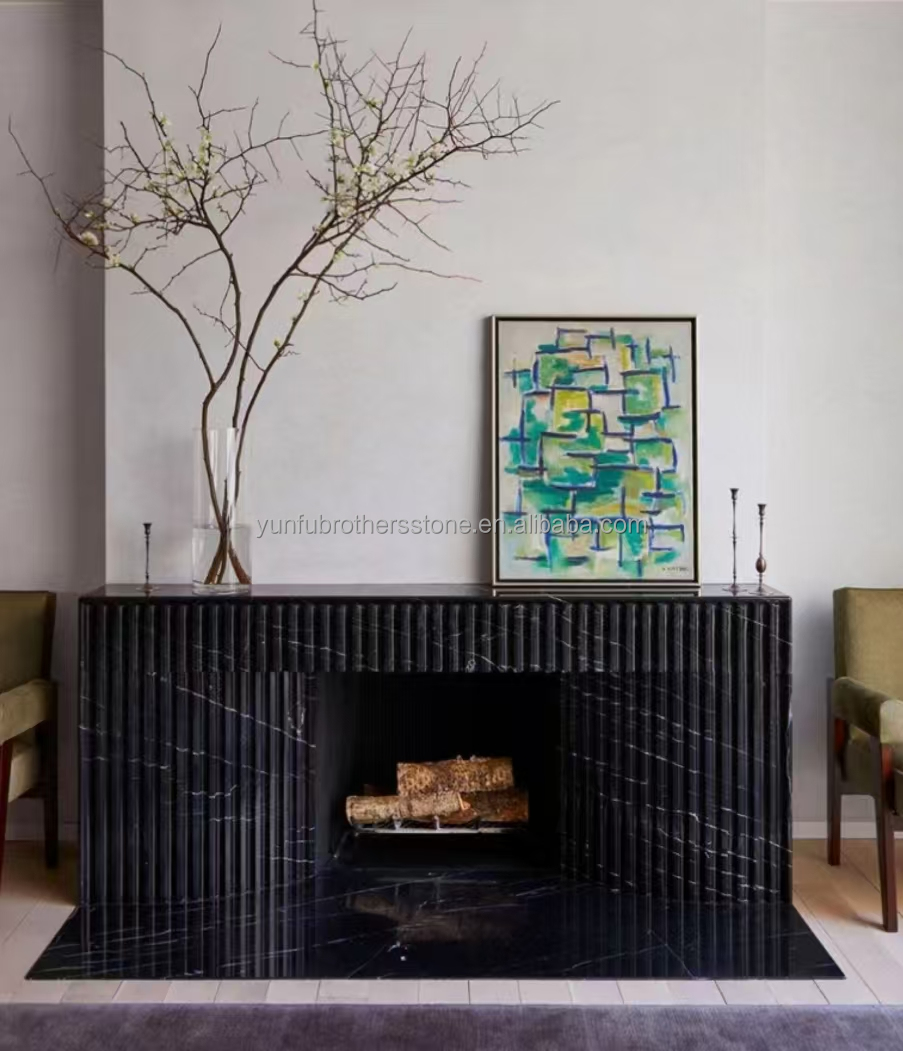 Modern Black Marble Fireplace for Villa Living Room Decoration in European Style