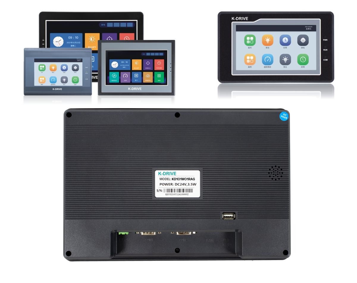 CE Black 7 Inch HMI Touch Screen With 232 422 485 USB Ethernet U Disk Interface