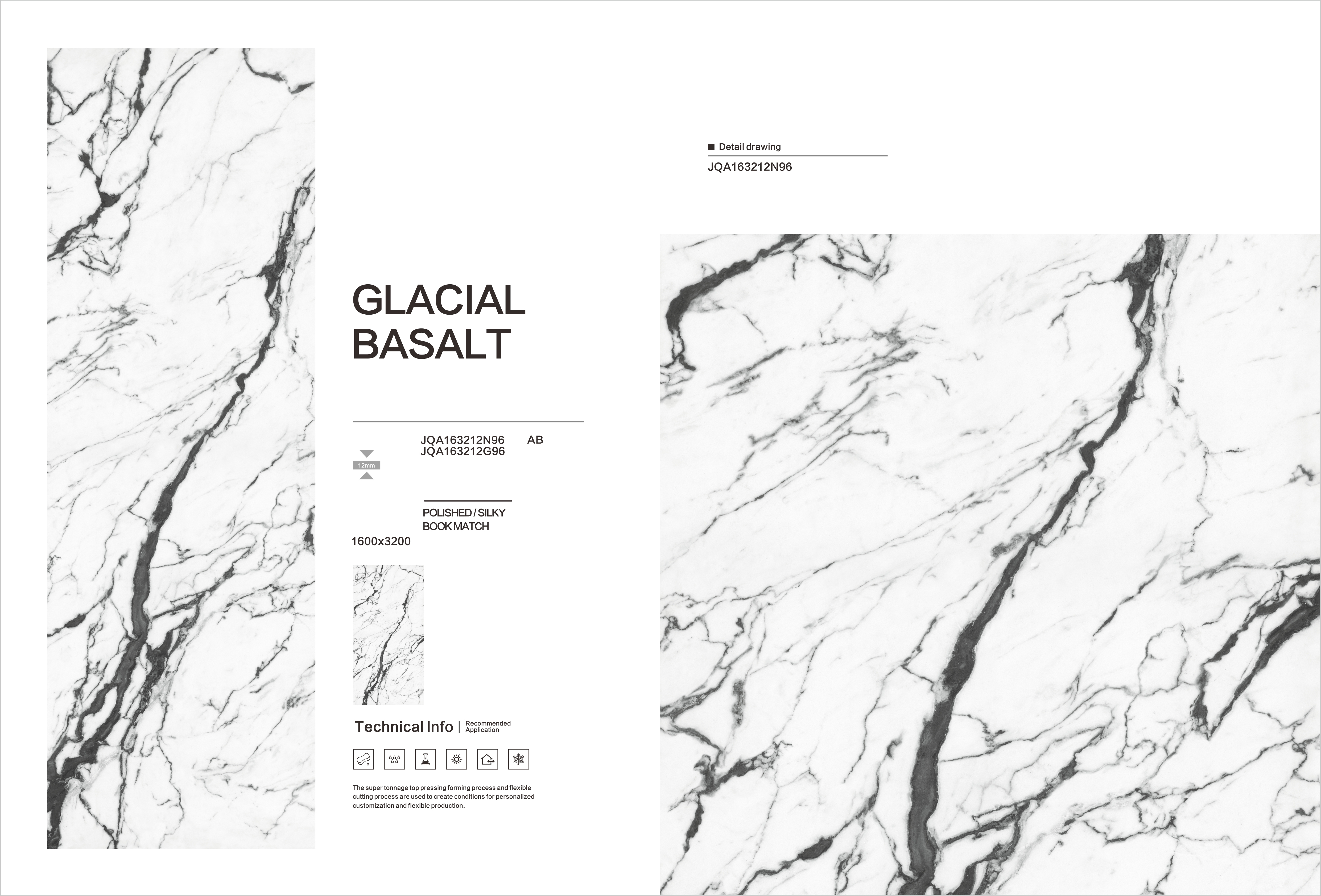 Antibacterial Porcelain Slab Tile GLACIAL BASALT For Kitchen