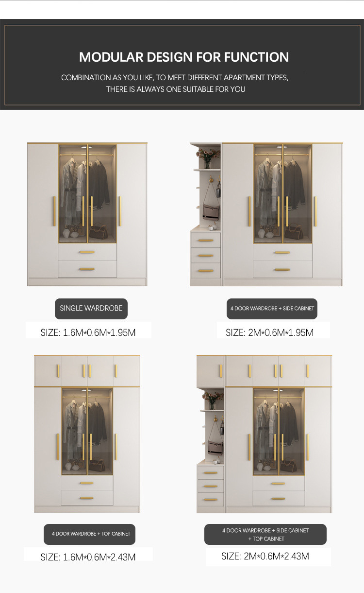 Home Modern Bedroom Furniture MDF Panel Freestanding Wardrobe Cabinet