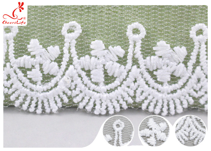 Polyester Width 3CM Ribbon Embroidered Lace Trim For Wedding Dress
