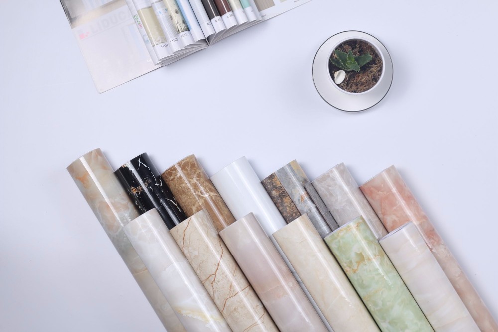 Waterproof Adhesive Wallpaper Stickers for Kitchen Countertop and Bathroom White Marble Granite Design Mildew Proof