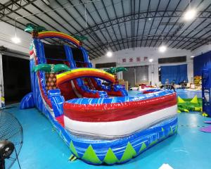 China Outdoor Palm Tree Bounce House Blow Up Pool Slide wholesale