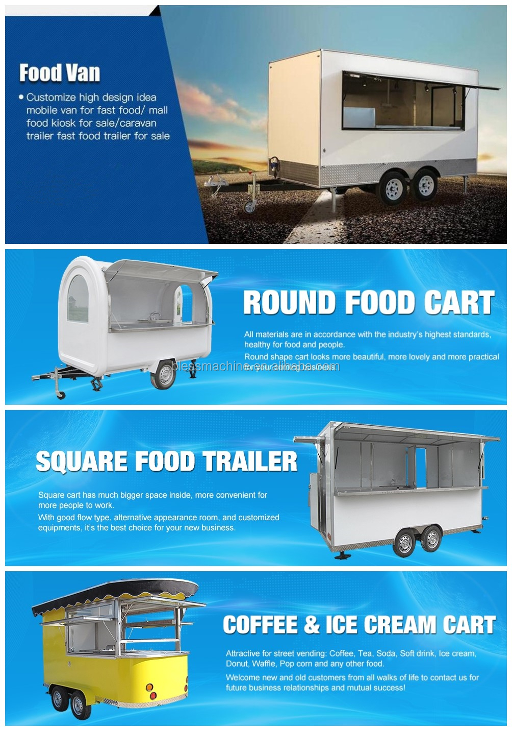 85kms long distance outdoor fast food trailer with durable stainless steel worktable