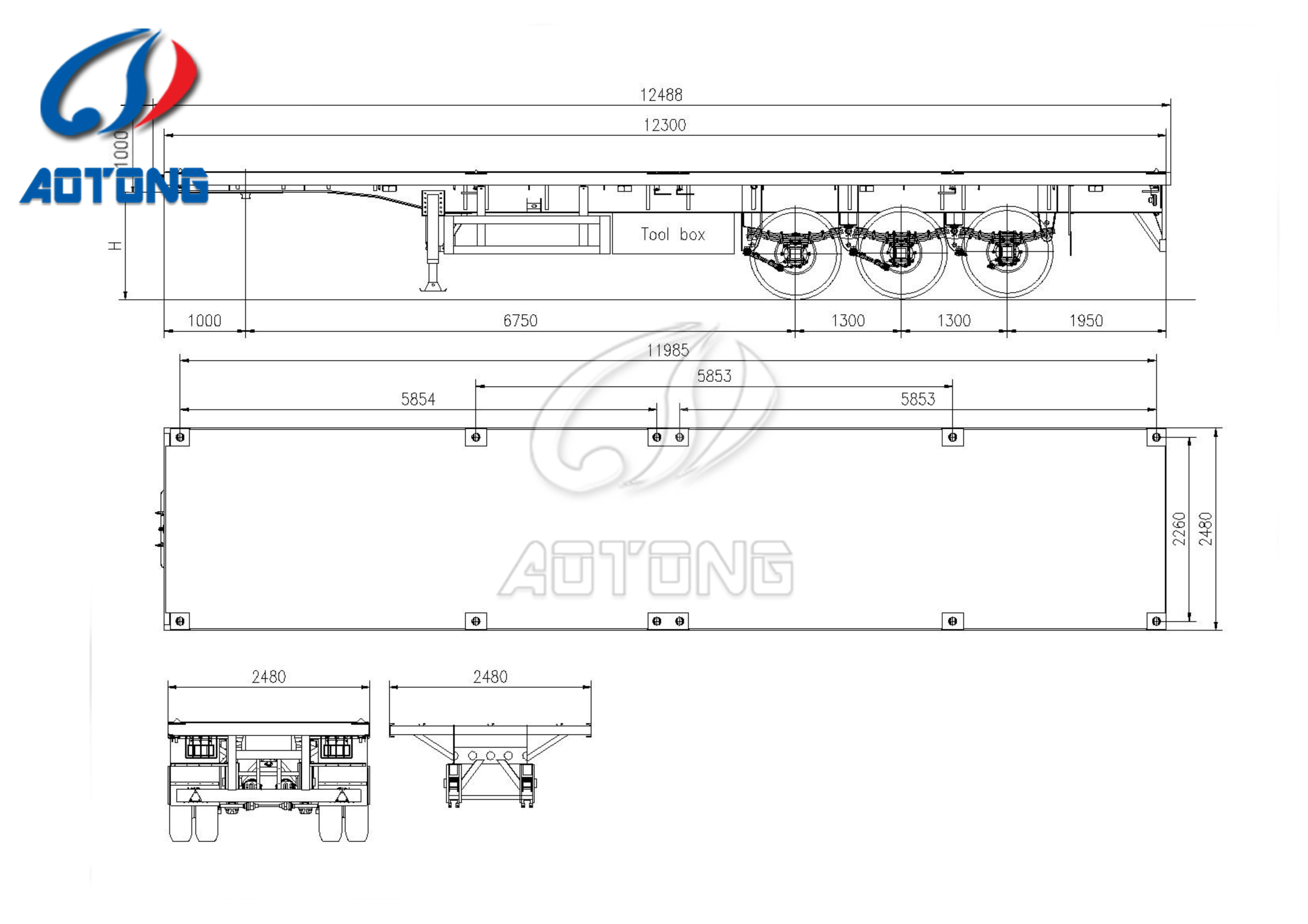 Truck Trailer 3 axles flatbed semi-trailer platform 40ft 48ft for container transport