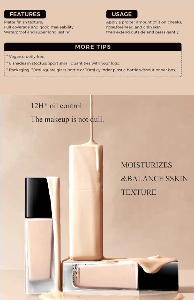Best Popular 14 Colors Liquid Face Foundation Private Label Matte Finish Waterproof Natural Makeup Foundation