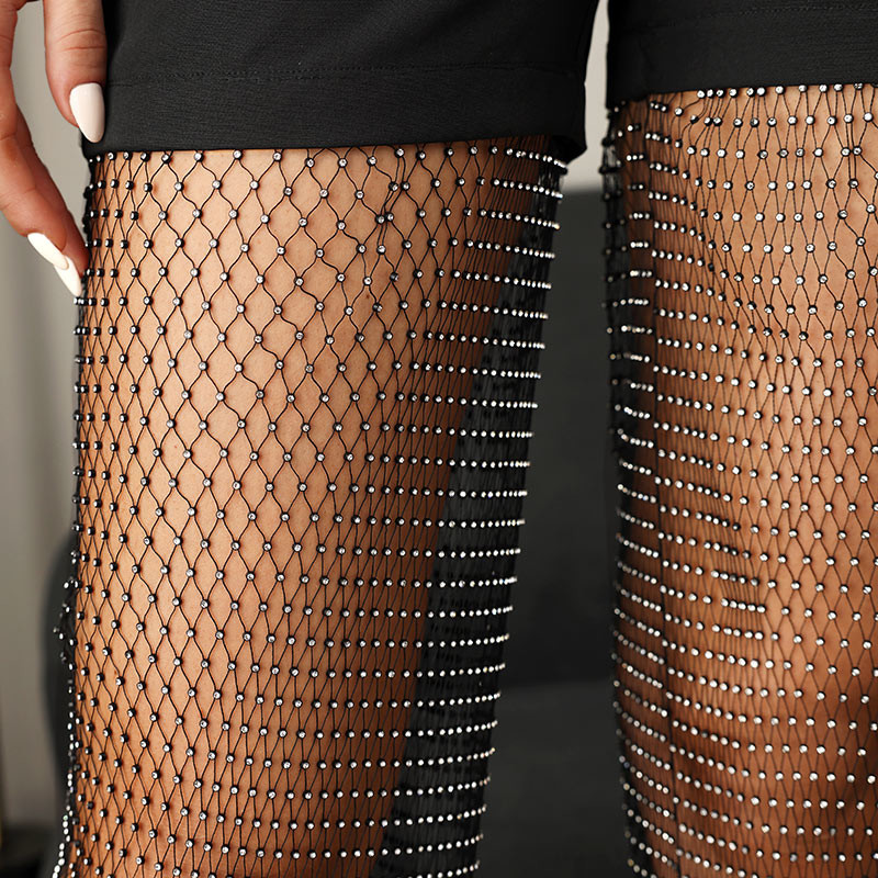 Long Sleeve Botton Up V-Neck Top And Suit Short With The Sheer Crystal Mesh Pant Women'S Two Piece Jumpsuit