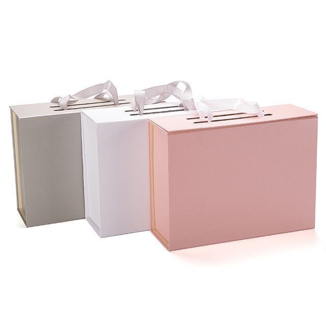 Foldable Magnetic Closure Cardboard Paper Gift Boxes With Handle Custom Rigid Cardboard